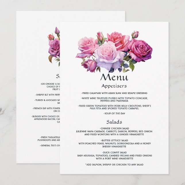 Pink and Purple Floral Wedding Guest Details Menu (Front/Back)