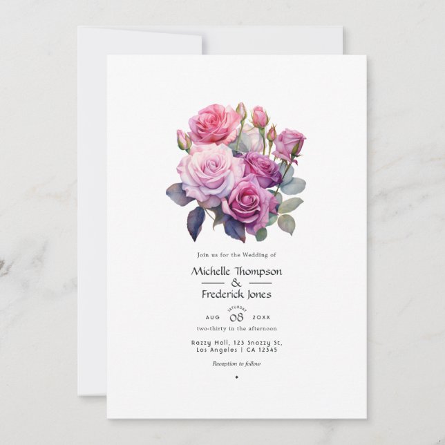 Pink and Purple Floral Wedding Invitation (Front)