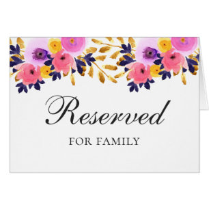 Pink and purple floral wedding reserved sign cards