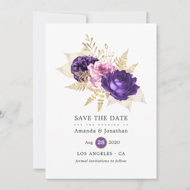 Pink and Purple Floral Wedding Save The Date (Front)
