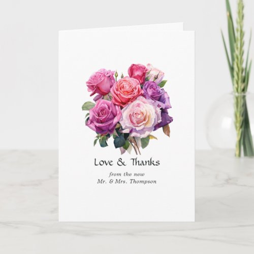 Pink and Purple Floral Wedding Thank You Card