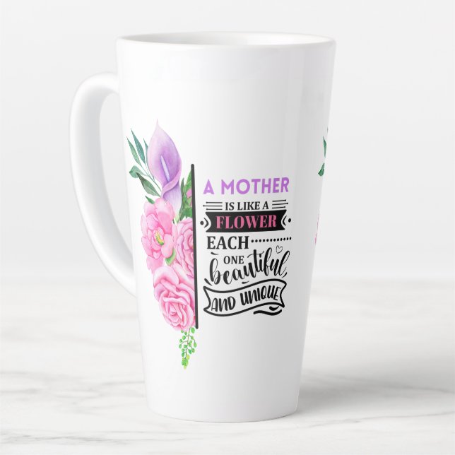 Pink and purple floral with quote  latte mug (Left Angle)