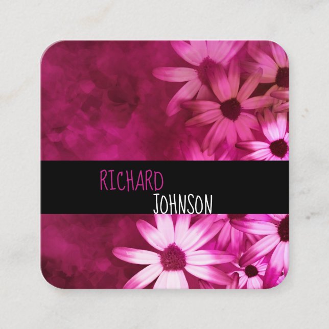 pink and purple flower art bold modern custom square business card (Front)