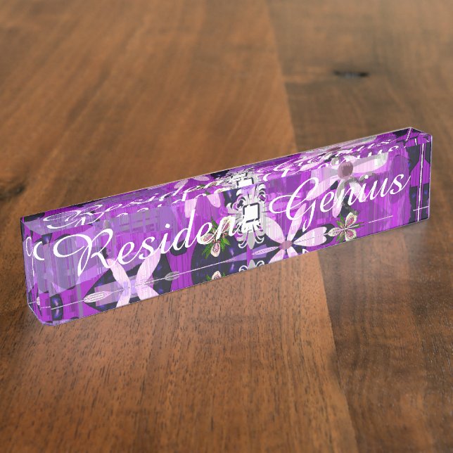 Pink and Purple Flower Art Desk Name Plate (Side)