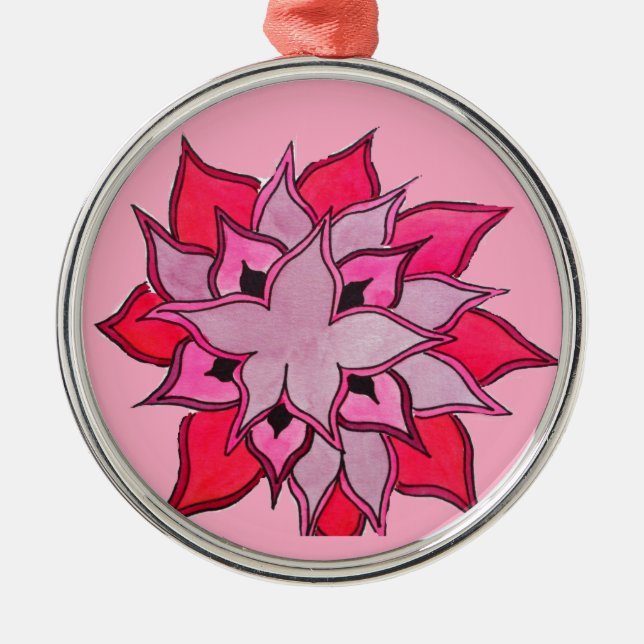 Pink and purple flower art metal ornament (Front)