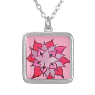 Pink and purple flower art silver plated necklace