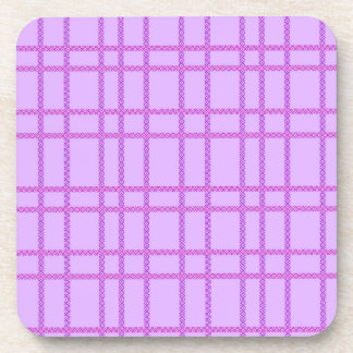 Pink and purple flower checkered pattern beverage coaster