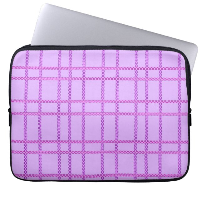 Pink and purple flower checkered pattern laptop sleeve (Front)
