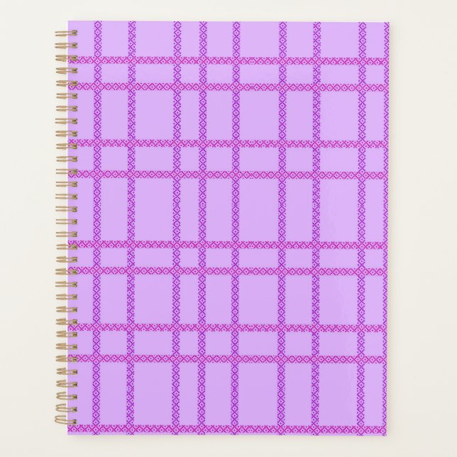 Pink and purple flower checkered pattern planner (Front)
