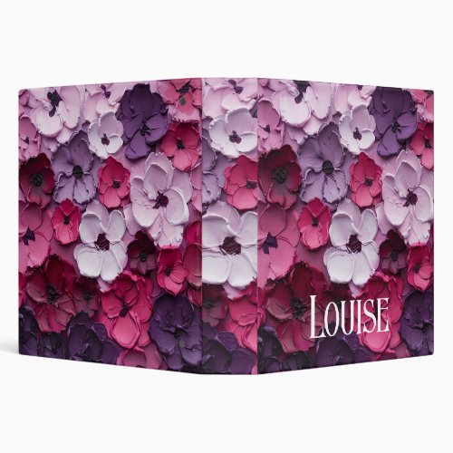 pink and purple Flower Design with individual name 3 Ring Binder