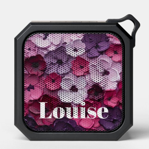 pink and purple Flower Design with individual name Bluetooth Speaker