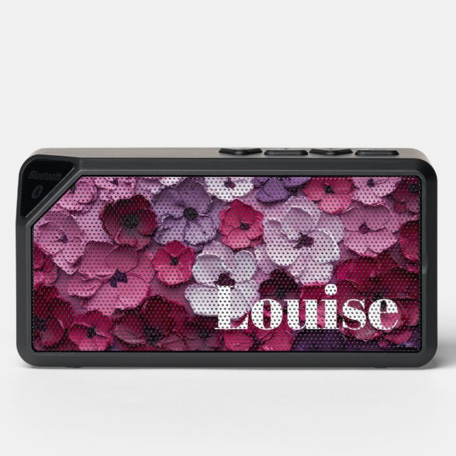 pink and purple Flower Design with individual name Bluetooth Speaker (Front)