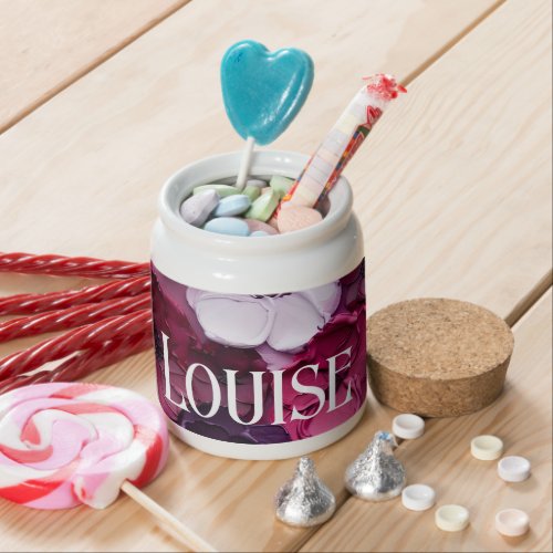 pink and purple Flower Design with individual name Candy Jar