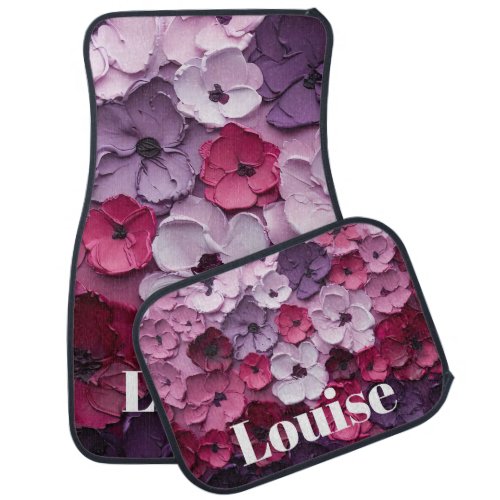 pink and purple Flower Design with individual name Car Floor Mat
