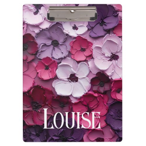 pink and purple Flower Design with individual name Clipboard