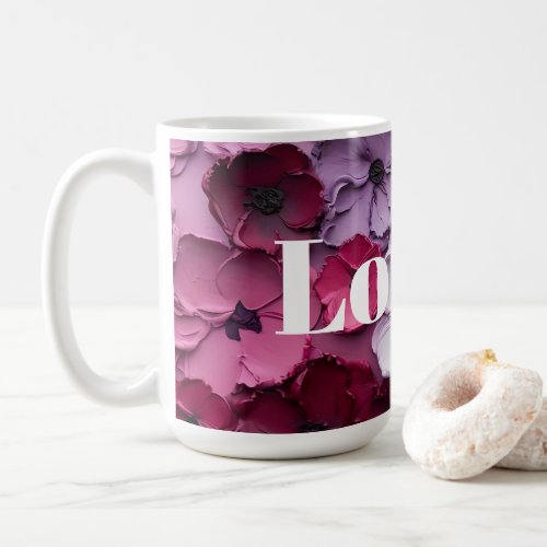 pink and purple flower Design with individual name Coffee Mug