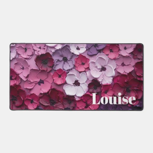 pink and purple Flower Design with individual name Desk Mat