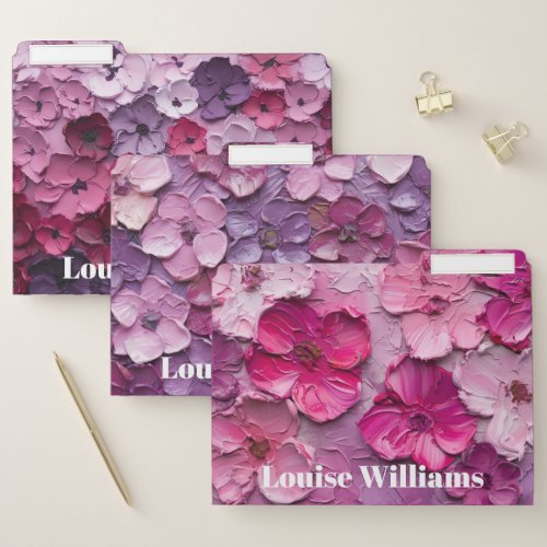 pink and purple Flower Design with individual name File Folder
