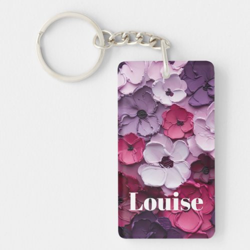 pink and purple Flower Design with individual name Keychain