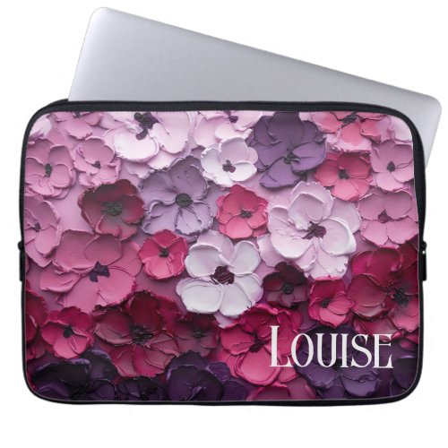 pink and purple Flower Design with individual name Laptop Sleeve