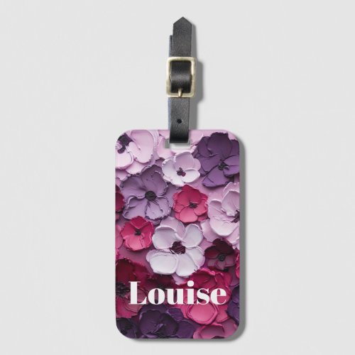 pink and purple Flower Design with individual name Luggage Tag