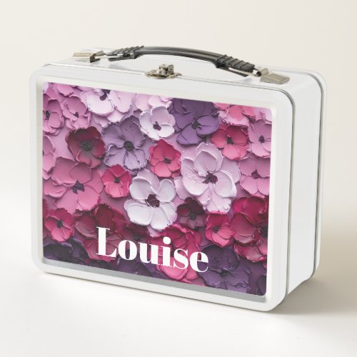 pink and purple Flower Design with individual name Metal Lunch Box