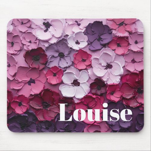 pink and purple Flower Design with individual name Mouse Pad