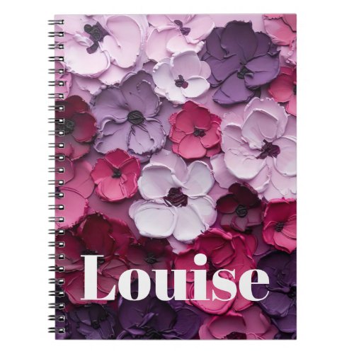 pink and purple Flower Design with individual name Notebook