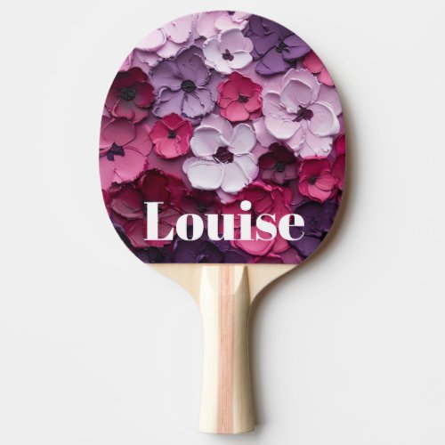 pink and purple Flower Design with individual name Ping Pong Paddle