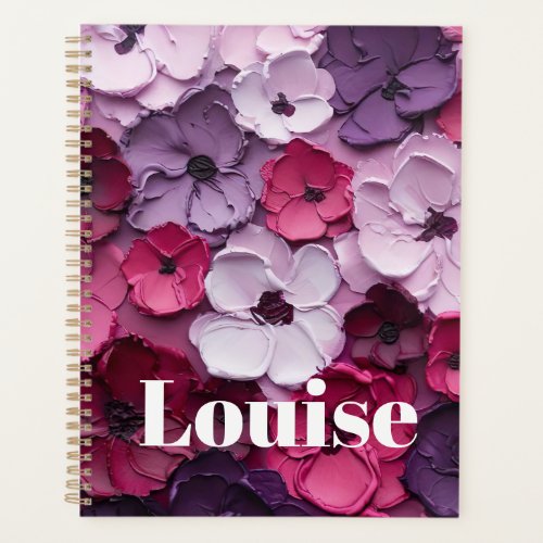 pink and purple Flower Design with individual name Planner