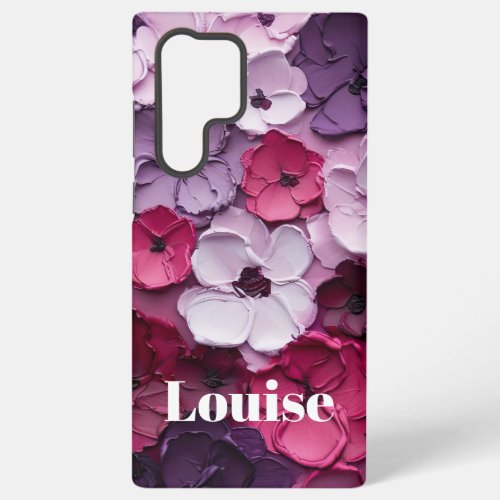 pink and purple Flower Design with individual name Samsung Galaxy S22 Ultra Case