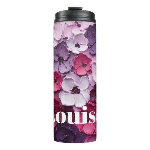 pink and purple Flower Design with individual name Thermal Tumbler