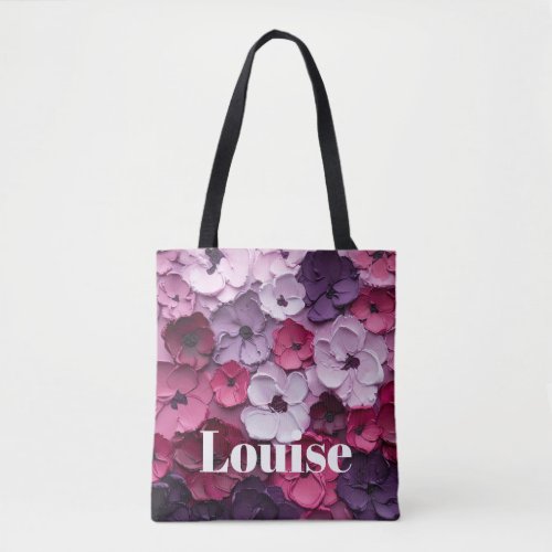 pink and purple Flower Design with individual name Tote Bag