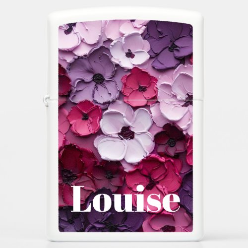 pink and purple Flower Design with individual name Zippo Lighter