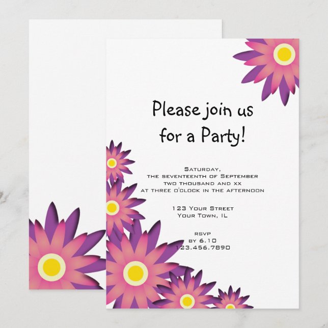Pink and Purple Flower Party Invitation (Front/Back)