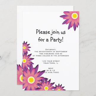 Pink and Purple Flower Party Invitation