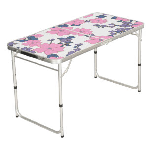 PINK AND PURPLE FLOWER PATTERN BEER PONG TABLE