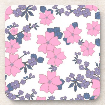 Pink And Purple Flower Pattern Beverage Coaster by Awesoma at Zazzle