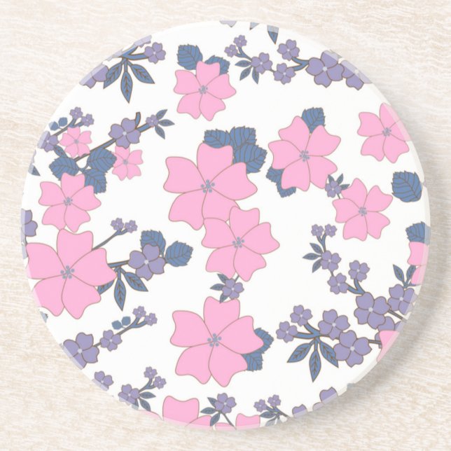 PINK AND PURPLE FLOWER PATTERN COASTER (Front)