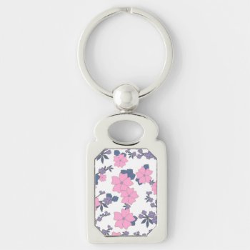 Pink And Purple Flower Pattern Keychain by Awesoma at Zazzle