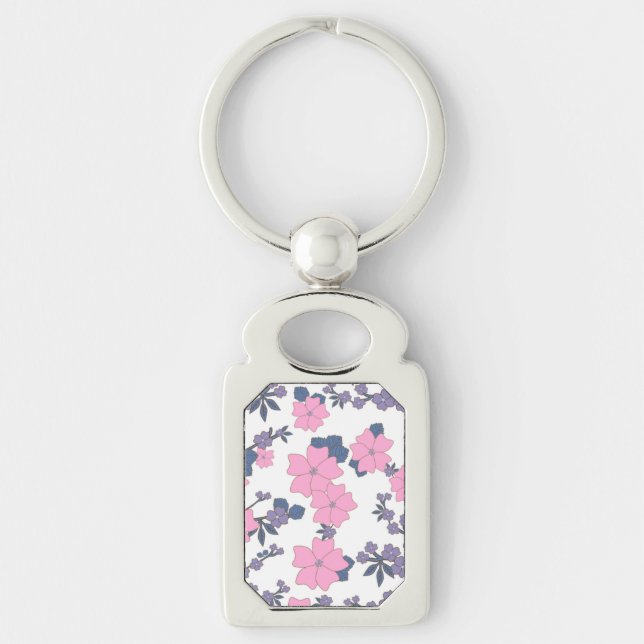 PINK AND PURPLE FLOWER PATTERN KEYCHAIN (Front)