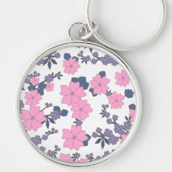 Pink And Purple Flower Pattern Keychain by Awesoma at Zazzle