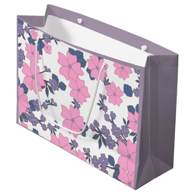 PINK AND PURPLE FLOWER PATTERN LARGE GIFT BAG (Front Angled)