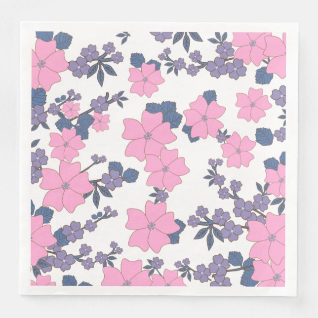 PINK AND PURPLE FLOWER PATTERN PAPER DINNER NAPKINS (Front)