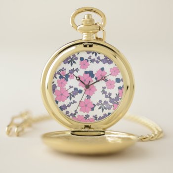 Pink And Purple Flower Pattern Pocket Watch by Awesoma at Zazzle