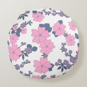 Pink And Purple Flower Pattern Round Pillow by Awesoma at Zazzle