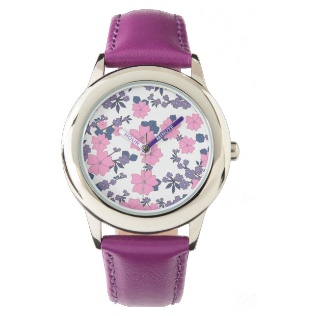 PINK AND PURPLE FLOWER PATTERN WATCH (Front)