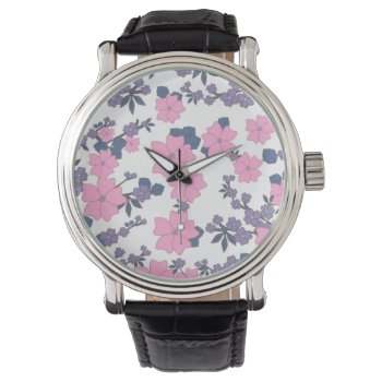 Pink And Purple Flower Pattern Watch by Awesoma at Zazzle