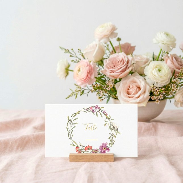 Pink and purple flower wreath table number place card (Pink and purple flower wreath table number place card.)