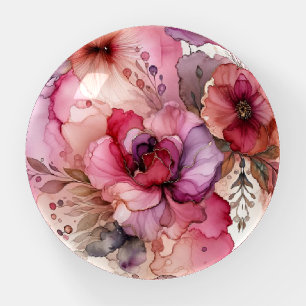 Pink and Purple Flowers Alcohol Ink Illustration Paperweight